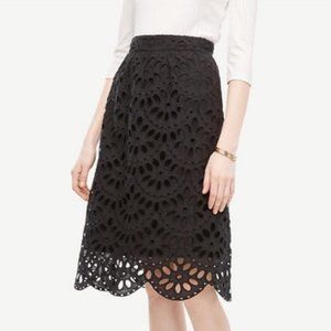 ANN TAYLOR Scallop Eyelet Full Skirt - Size 2 - Black